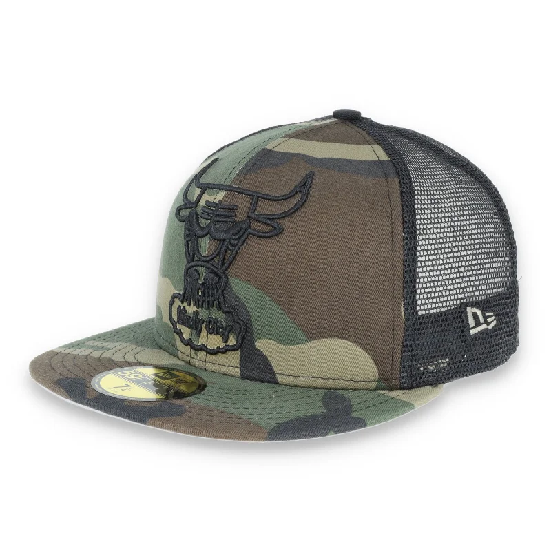 Wide Brim Hat-New Era Chicago Bulls 59FIFTY Woodland Camo Mesh Fitted Hat - Camo/Black