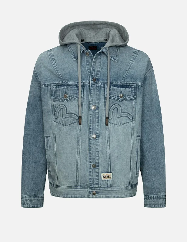 Modern Jacket-Seagull and Logo Embossed Print Loose Fit Denim Jacket