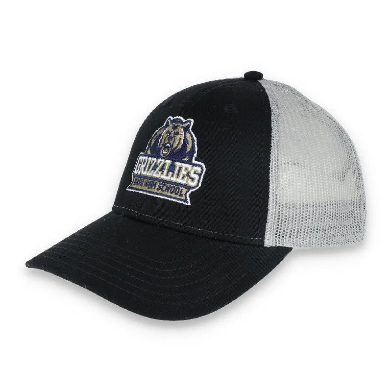 Bucket Hat-Napa High Grizzlies Low Profile Trucker with Modified Flat Bill Cap-BLACK/GREY