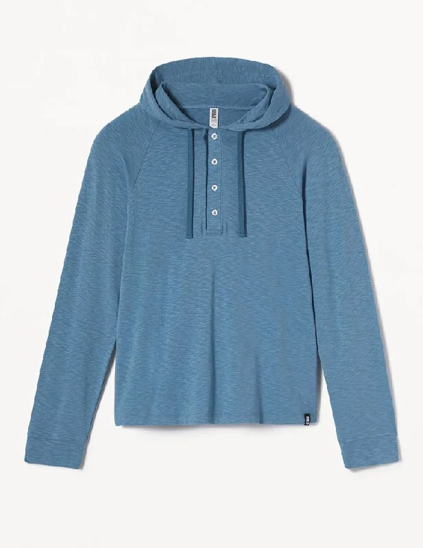 Soft Hoodie-Low Tide Henley Hoodie: Denim Blue