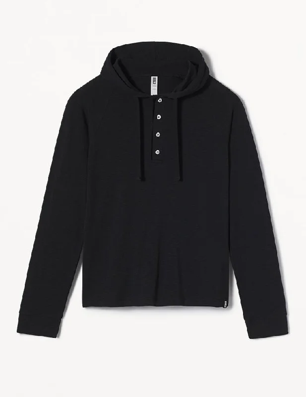 Hooded Sweatshirt-Low Tide Henley Hoodie: Black