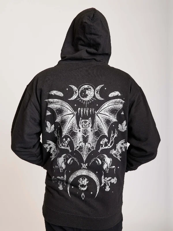 Graphic Print Hoodie-Bats in the Belfry Zip Up Hoodie