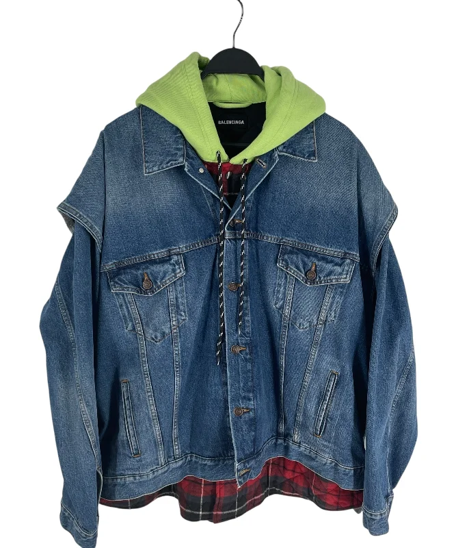 Comfortable Fit Hoodie-BALENCIAGA/Denim Jkt/46/Cotton/BLU/flannel lining neon hoodie